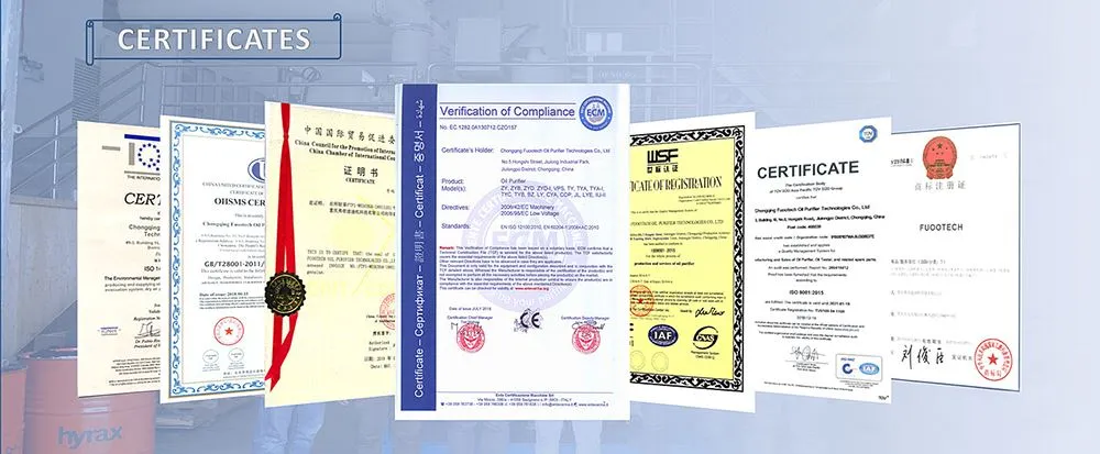 FUOOTECH hydraulic oil purifier certificate